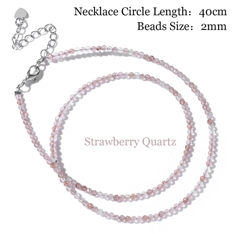 Mini Stone Beaded Necklace 2mm Faceted Natural Agat Quartzs Necklaces Female Fashion Party Choker for Women Girls Jewelry Gift PlatiNum