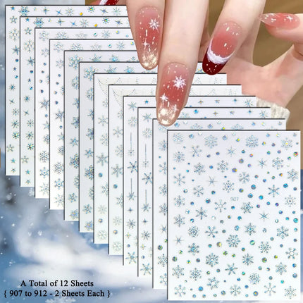 4 to 24 Sheets Xmas Snowflake Gold Silver Blue Holographic Self-Adhesive Winter Christmas Decor DIY Manicure Nail Art Stickers