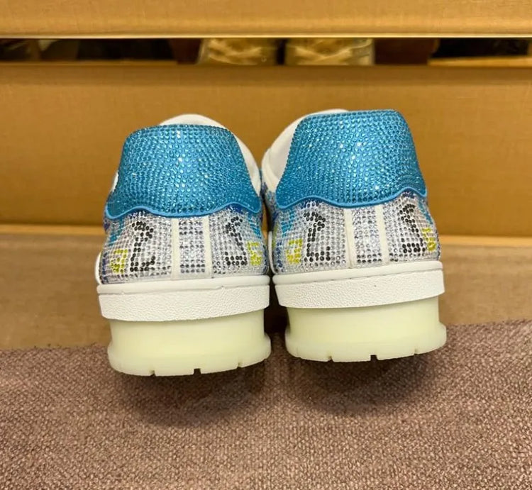 Men Diamonds Crystal Patchwork Suede Genuine Leather Shoes Lace Up Round Toe Thick Bottom Casual Shoes Height Increase Platform