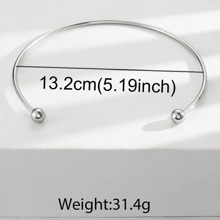 Stainless Steel Solid Ball Necklace for Women Punk Silver Color Adjustable Opening Necklace Bracelet Jewelry Accessories Gift PlatiNum