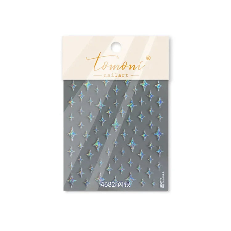 Punk Glitter Powder Blue Pink Star Charm Laser Silver Gold Starlight Rhinestones Moon DIY Nail Art Stickers Manicure Tool Decals