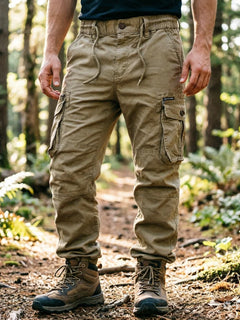 Large Pocket Loose Overalls Men's Outdoor Sports Jogging Tactical Pants Elastic Waist Pure Cotton Casual Work Pants Cargo Pants