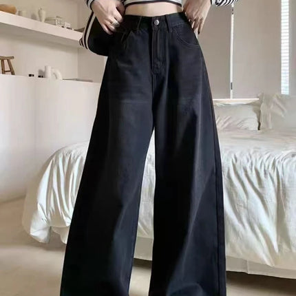 Jeans a gamba larga Pantaloni in denim da donna Pantaloni dritti vintage Autunno Primavera Moda femminile Jeans casual neri Pantaloni a gamba larga