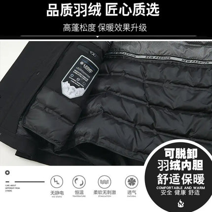Men's Detachable Liner & Hat Puffer Coats Business Casual Hooded White Duck Down Jackets 2026 Winter Outwear Windproof Top Parka