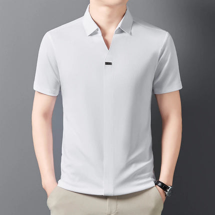 2025 New men's casual and fashionable solid color short-sleeved polo shirt comfortable and versatile summer T-shirt