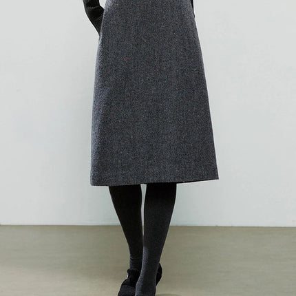 TOYOUTH Women Midi Skirts 2025 Winter NewAsymmetric Dark Gray Speckled Wool Blend Office Pencil Midi Skirt PlatiNum