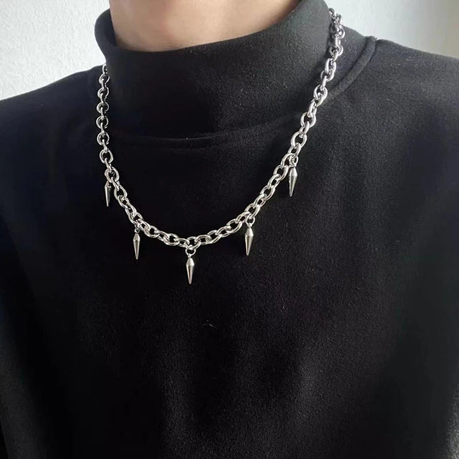Stainless Steel Punk Aesthetic Stud Necklace Men Choker Cool Hip Hop Women Rivet Pendant Necklace Gothic Jewelry Gifts PlatiNum