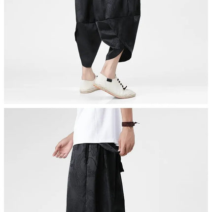 Pantaloncini in Seta Ghiaccio da Uomo, Stile Cinese, Estivi, Comodi, Pantaloni Harem Vintage Traspiranti, Tinta Unita, Lunghezza al Polpaccio