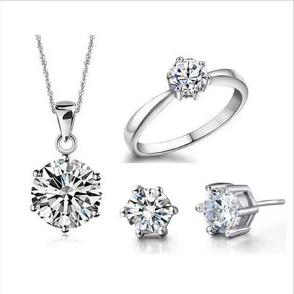 Collana classica di lusso super lucida con ciondolo in moissanite a sei artigli Set di orecchini ad anello da 1 carato per set di gioielli da sposa da donna PlatiNum