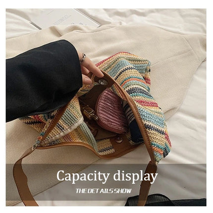 Hand-Woven Large Capacity Tote Bag for Women, Fashionable Commuter Bag, INS Style, Beach Bag for Daily Travel