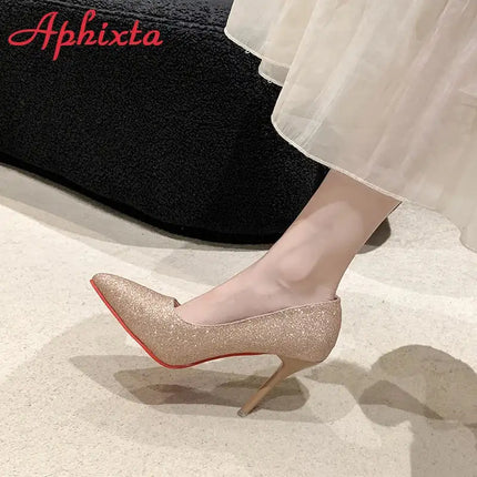 Aphixta Oro Argento Nero Décolleté con tacco alto a spillo da 3,54 pollici Décolleté da donna per tutte le stagioni Scarpe da festa con punta a punta di grandi dimensioni 49 50 platinumshop