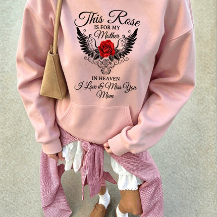 Red Rose Angel Wings Memorial For Mom Print Women'S Hoodies Autumn Loose Hoody Comfortable Cotton Hoodie Soft Unisex Streetwear