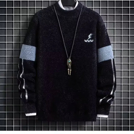 Men Winter Warm Black Sweater Pullovers Autumn High Quality Men's Rock Hip Hop Plush O Neck Top Men's Cloting New 2024