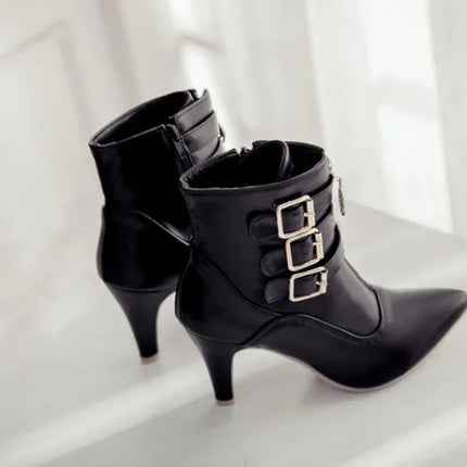 Women Shoes  Boots Spring High Heels Ankle Boots Pointed Toe Buckle  Boots Zip Ladies Shoes White Big Size 2023