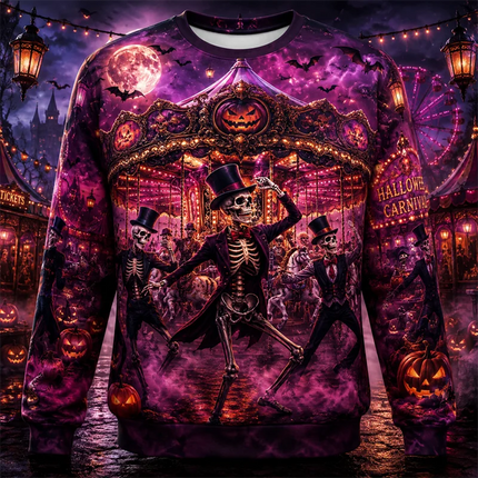Fashion Castle Ghost Cat Pumpkin Graphic Halloween Sweatshirts Trendy Holiday Wear Long Sleeve Sweater Loose Breathable Pullover