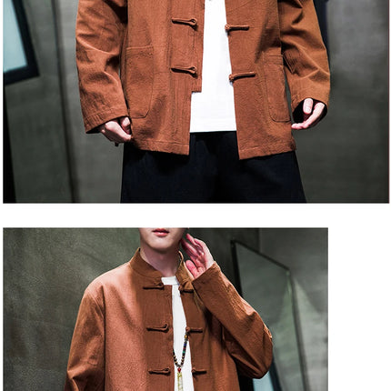 Camicie da uomo stile cinese retrò lino cotone tinta unita vestito Tang top cardigan uomo casual Kung Fu Tai Chi camicette da uomo abbigliamento
