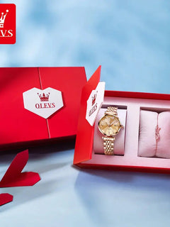 OLEVS 5536 Orologio da donna al quarzo con diamanti di marca di lusso Moda elegante orologio da donna impermeabile in oro rosa con bracciale Set Reloj Mujer