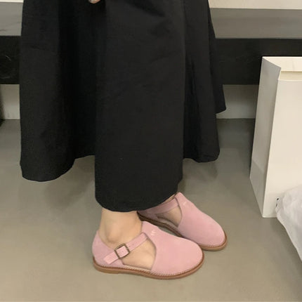 DIMANYU Women's Retro Roman Baotou Sandals, New Summer 2026 Models, Frosted Genuine Leather, Women's Flat Shoes, Perforated Sandals