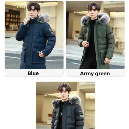 Windproof Breathable Thick Padded Down Winter Thick Windproof Warm with Hat Long Cotton Goose Down Men's Woman Outdoor