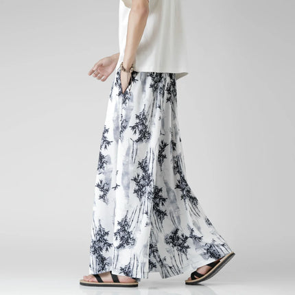 Pantaloncini da uomo casual larghi con stampa da spiaggia, in seta ghiaccio sottile, comodi, a gamba larga, stile Harajuku, streetwear