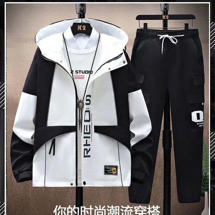 Men's Sets Sportswear Suit Hooded Colorblock Casual patchwork Hooded Jacket + Pants Suit Men's 2-piece Jogger Sweatshirt