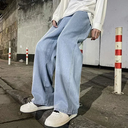 2025 nuovi jeans larghi streetwear uomo stile coreano moda pantaloni larghi dritti a gamba larga abbigliamento di marca da uomo nero azzurro