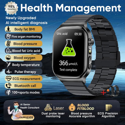 2026 Nuovo Misurazione Accurata Salute Smart Watch ECG + PPG Acido Urico Pressione Sanguigna Lipidi Nel Sangue Chiamata BT Smartwatch Per Le Donne Degli Uomini platinumshop