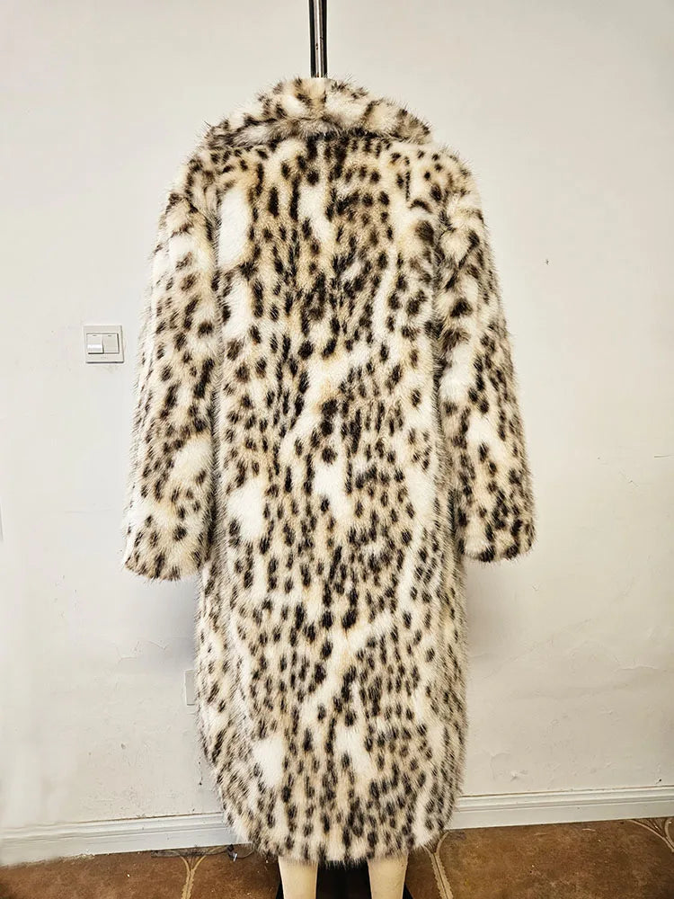 ZADORIN High Quality Elegant Loose Long Faux Fur Coat Winter Women Leopard Print Lapel Faux Mink Fur Jacket Thick Warm Fur Coats