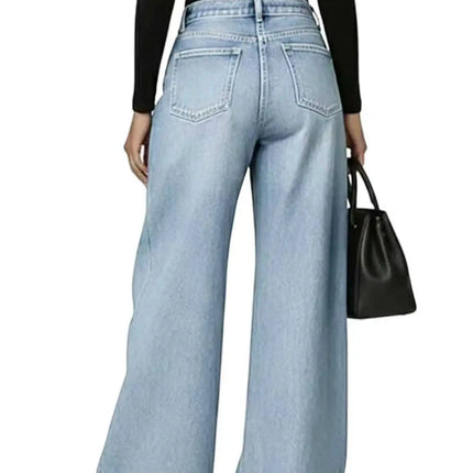 Jeans da Donna a Gamba Larga, Vita Media, con Dettagli Traforati, Effetto Vintage, Stile High Street, Eleganti, da Lavoro, Casual, Pantaloni Dritti