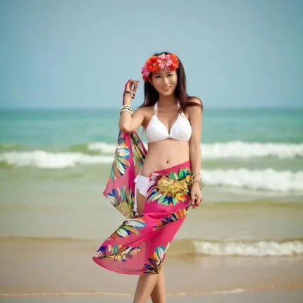 Copricostumi stampati Abito da spiaggia sexy Donna Halter Sling Chiffon Asciugamano da spiaggia Bikini Wrap Pareo Gonne Costumi da bagno aperti sul retro platinumshop
