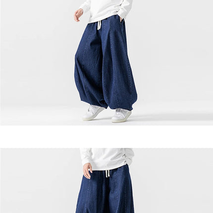 Pantaloni casual da uomo Jeans in stile giapponese Pantaloni larghi da uomo Hip Hop Lanterna Streetwear Pantaloni da uomo in denim oversize a gamba larga
