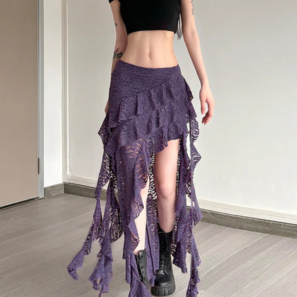 Nibber Nappe Gonne da donna Orlo irregolare Increspature multistrato Patchwork di pizzo Dolce tendenza estiva Pantaloni skinny versatili quotidiani