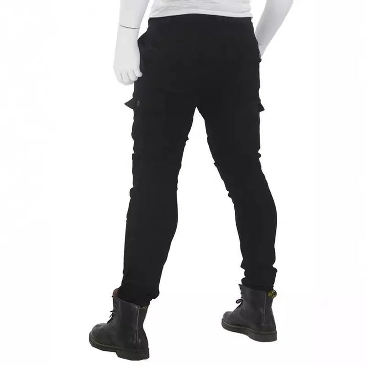 Men Denim Cargo Skinny Solid Pockets Pencil Pants Washed Ankle Length Jeans Vintage Moto Biker 2024 Summer Slim Fit Sheath PlatiNum