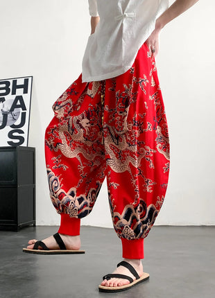 Men's Summer Pants 2026 Lightweight Thin Cotton Comfortable Beach Trousers, Loose Casual Hip Hop Printed Pants, Fashion Oversized Jogger Pants