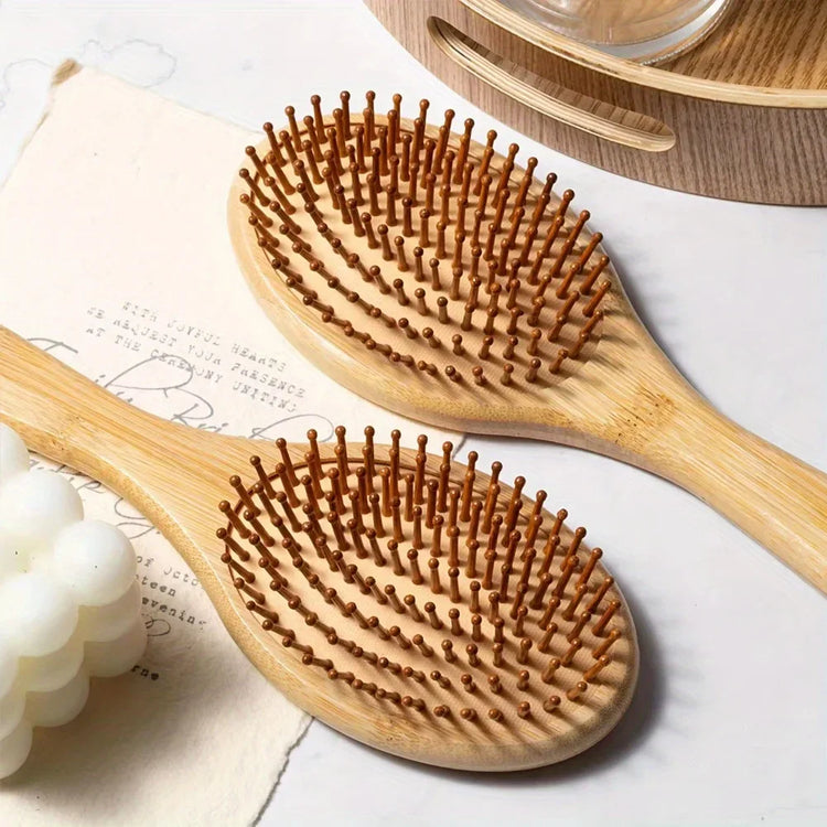 Natural Bamboo Paddle Comb Air Cushion Comb Scalp Massage Anti-Static Tangle Free Comb, Special for Real Hair Wigs