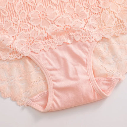 4PCS/SET Women's Sexy Lace Panty Hollow Out High Waist Women's Briefs Breathable Comfortable Underwear Plus Size Women Lingerie