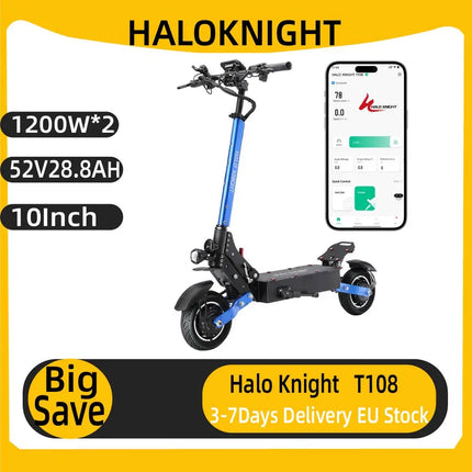 Monopattino Elettrico Halo Knight T108 52V 28.8Ah Doppio Motore Pieghevole 1200W con Pneumatici Stradali e Sospensioni