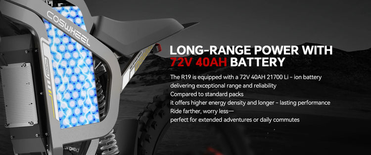 COSWHEEL R19 Bicicletta Elettrica 72V 40AH con Batteria al Litio, E-bike da Montagna per Adulti 9000W, Ciclomotore Elettrico da Uomo, E-truck da Strada