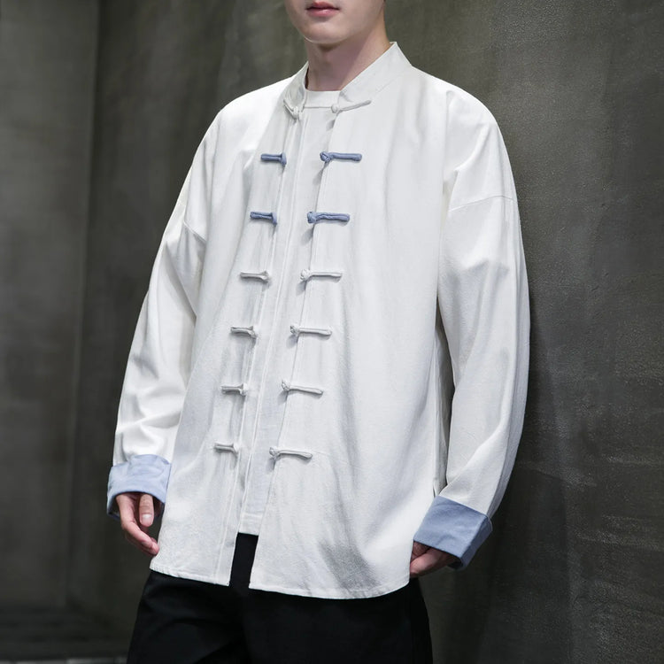Camicie da Uomo Retrò Cinesi Traspiranti Stile Tang, Comode per Kung Fu e Tai Chi, Casual a Maniche Corte, Tinta Unita