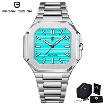 PAGANI DESIGN 37MM Orologio al Quarzo di Alta Gamma, Quadrato, Semplice ed Elegante, con Cristallo Zaffiro, Cassa in Acciaio Inossidabile, Regalo per Uomo