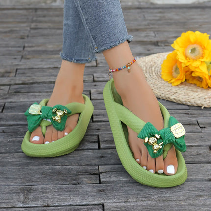 Infradito da donna multicolori estivi Sandali con fiocco in orsacchiotto metallico alla moda Sandali da spiaggia per le vacanze a casa Calzature versatili