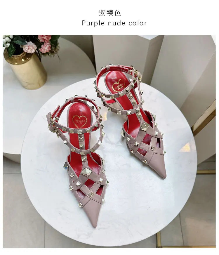 Nuovi Sandali con Tacco Alto e Borchie Primavera/Estate 2026, Sandali a Punta con Tacco Sottile, Scarpe Singole con Borchie platinumshop