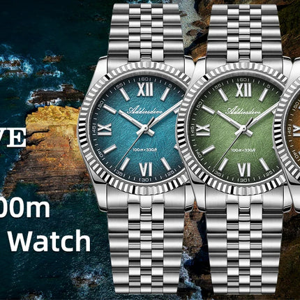 ADDIESDIVE New 36mm Watch for Men AD2512 Luxury Sapphire VH31 Quartz Wristwatch 100m Waterproof Stainless Steel Luminous Watches