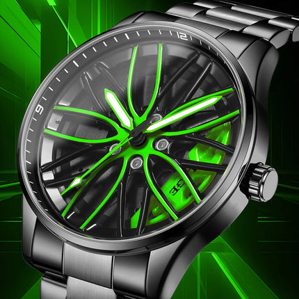 Orologio da Uomo LIGE di Lusso al Quarzo, Sportivo, Impermeabile, in Acciaio Inossidabile, Luminoso, con Quadrante a Forma di Ruota d'Auto, Elegante Orologio da Uomo per Affari platinumshop