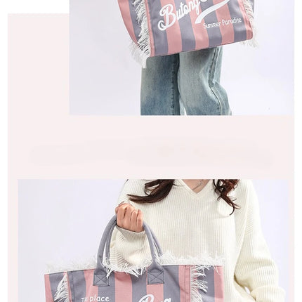 Borsa tote a righe da donna con colori contrastanti Borsa a tracolla con lettere alla moda Borsa da pendolarismo per ascelle di grande capacità