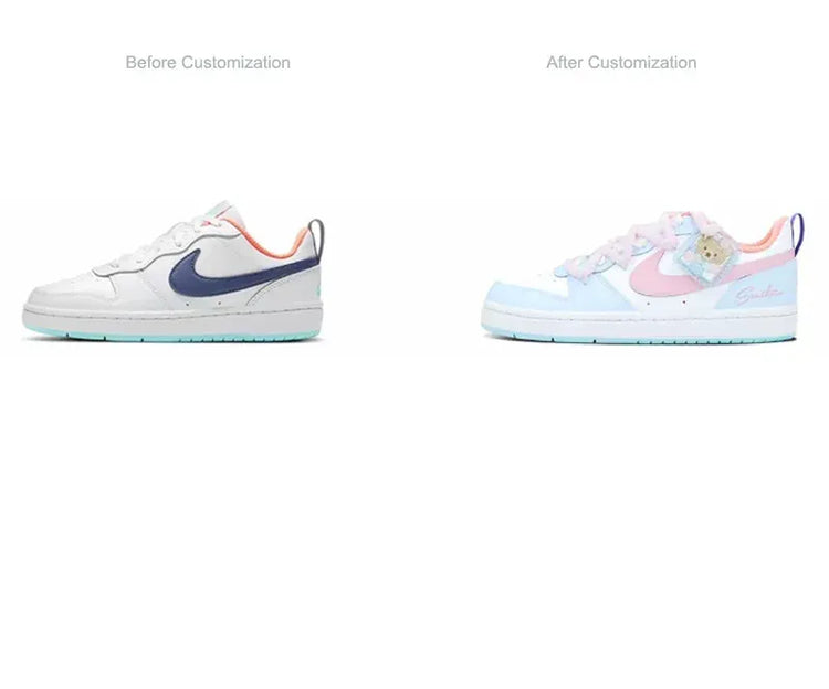 Custom Sneakers Nike Court Borough  Whale Heart & Bear Candy Wrapper  Sweet, Gentle & Playful Women's Skateboarding Sneakers