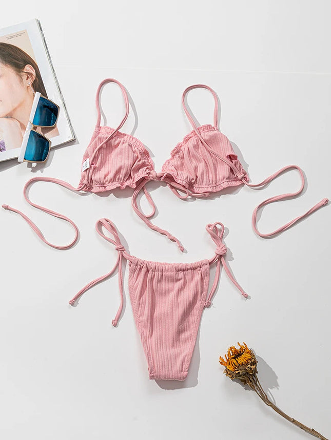 Nuovo Bikini Sexy 2026 a Righe, Costume da Bagno Donna Push-Up, Set Bikini Solido con Fascia, Abbigliamento da Spiaggia platinumshop