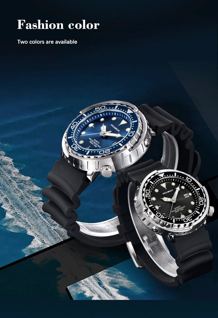 FOXBOX Top Brand Fashion Diver Watch Men 50ATM Waterproof Date Clock orologi sportivi orologio da polso al quarzo da uomo Relogio Masculino platinumshop