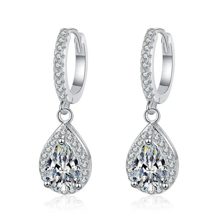 Classic 100% Real 1 Carat Pear Cut Moissanite Diamond Drop Earrings Women’s S925 Silver Earring Plated PT950 Fine Jewelry PlatiNum