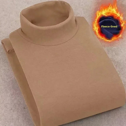 Double-Sided Fleece Long Sleeve T-Shirt Men's Autumn Winter Half High Collar Base Layer Heavyweight Warm Top Base Layer Shirt PlatiNum